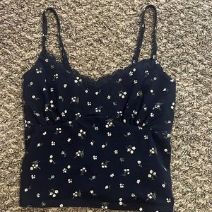 Hollister dark blue flower cami top with lacing size small